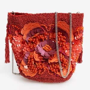 Viral Beaded Bag Red with Floral detail, Handcrafted in India, NWT